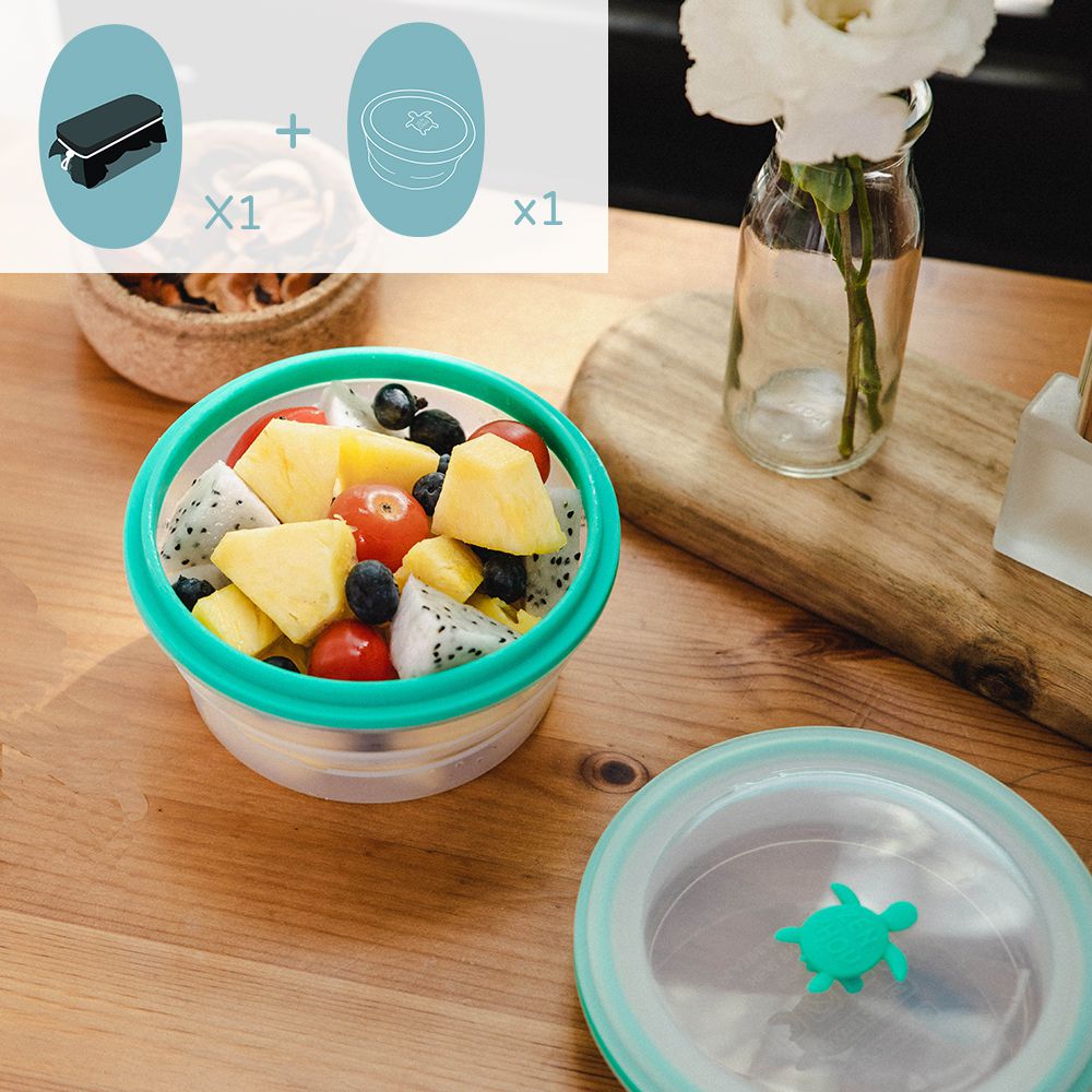 仁舟淨塑 - 【媽咪愛獨家組】無痕野餐初體驗-兩件組-矽密盒2.0-600ml*1+蜂蠟保鮮布超好蓋天空藍M*1