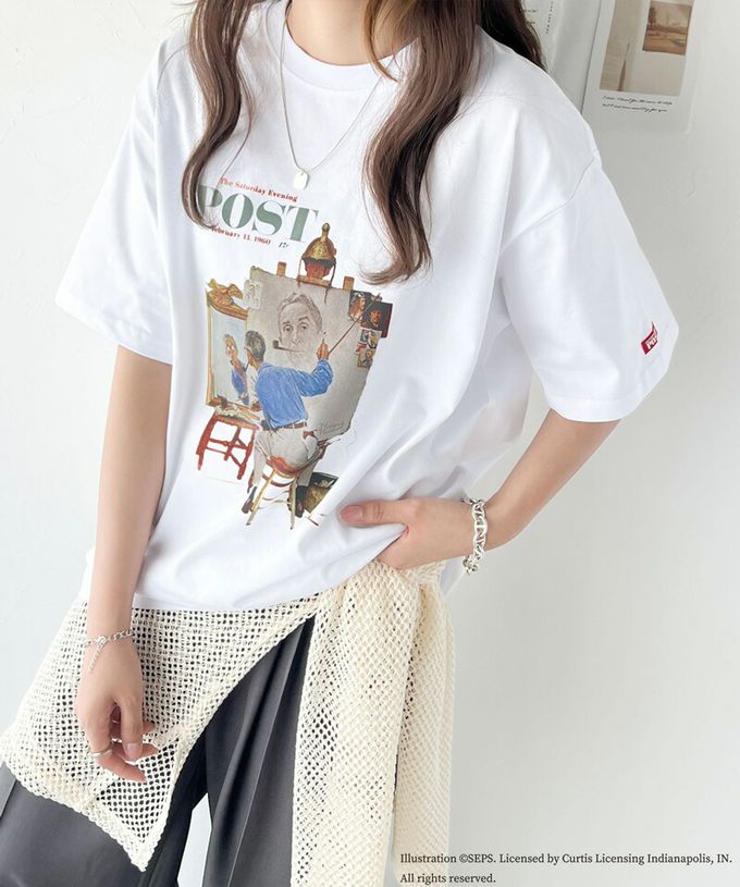 日本 Classical Elf - 設計師聯名 復古印花寬版T恤-三重自畫像-白