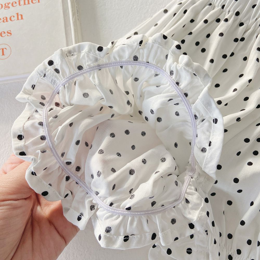 腰鬆緊休閒碎花燈籠短褲-小碎花-黑+白