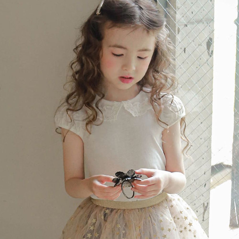 韓國 PuellaFLO - 蕾絲刺繡花朵領上衣-象牙白