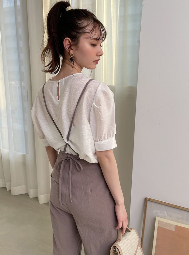 日本 GRL - 透膚短袖上衣x細繩吊帶褲2件組-白x黑