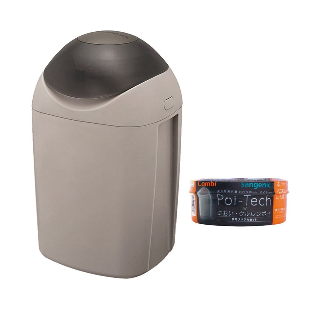 日本 Combi - Sangenic Poi-Tech 尿布處理器-溫暖灰-附專用衛生抗菌膠膜捲-柑橘香x1入組