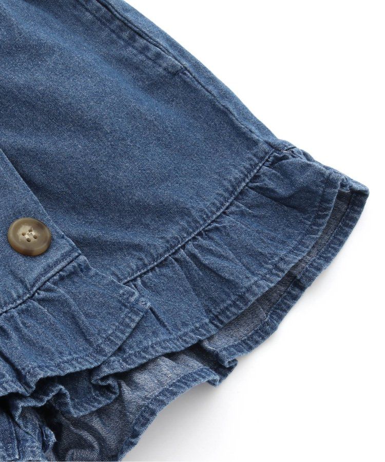 日本 apres les cours - 荷葉邊俏麗排扣褲裙-丹寧藍