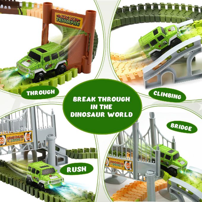 CuteStone - 兒童擬真恐龍世界軌道車套裝組合玩具(福利品盒損)