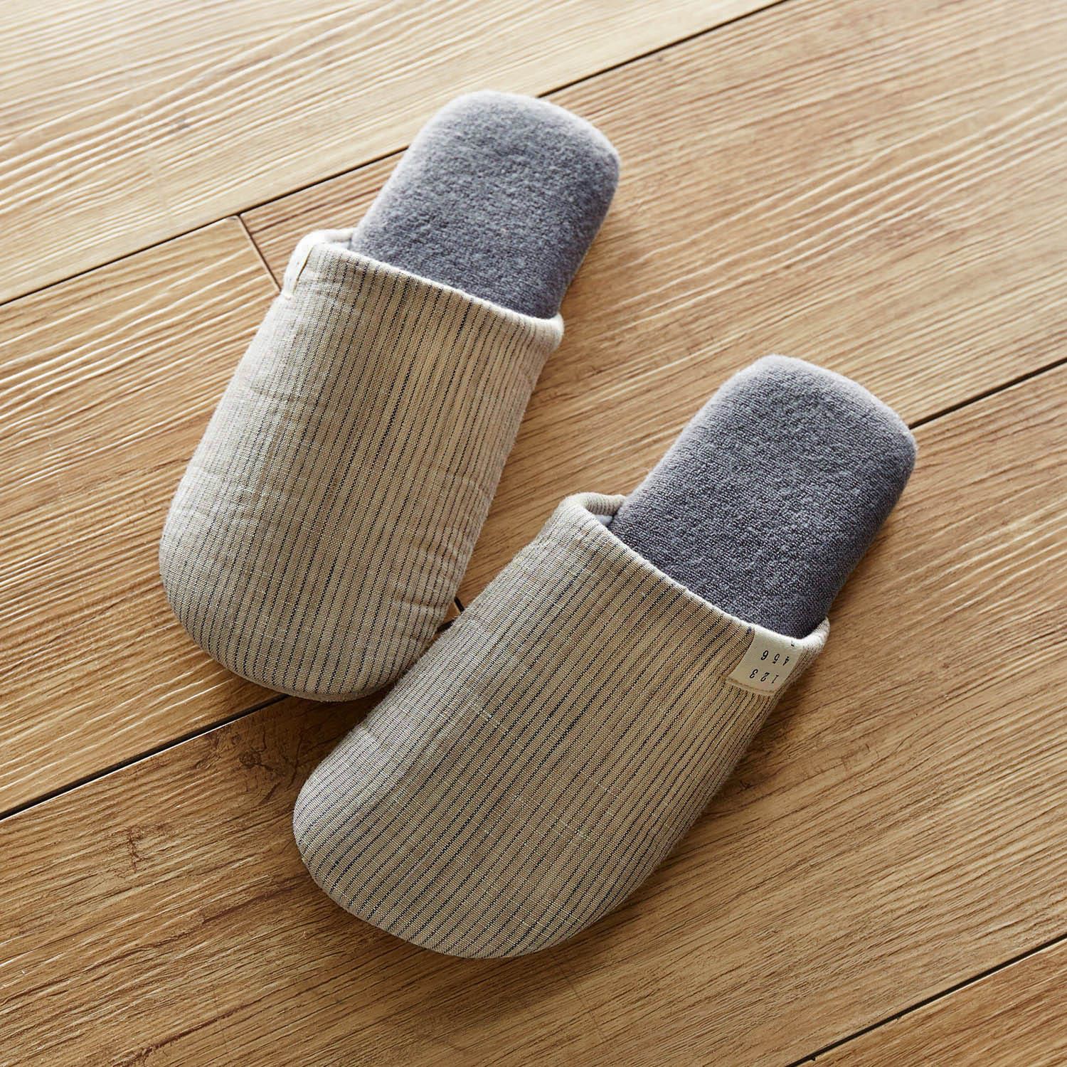 日本千趣會 - 無印風 天然素材可機洗室內拖鞋-黑色條紋