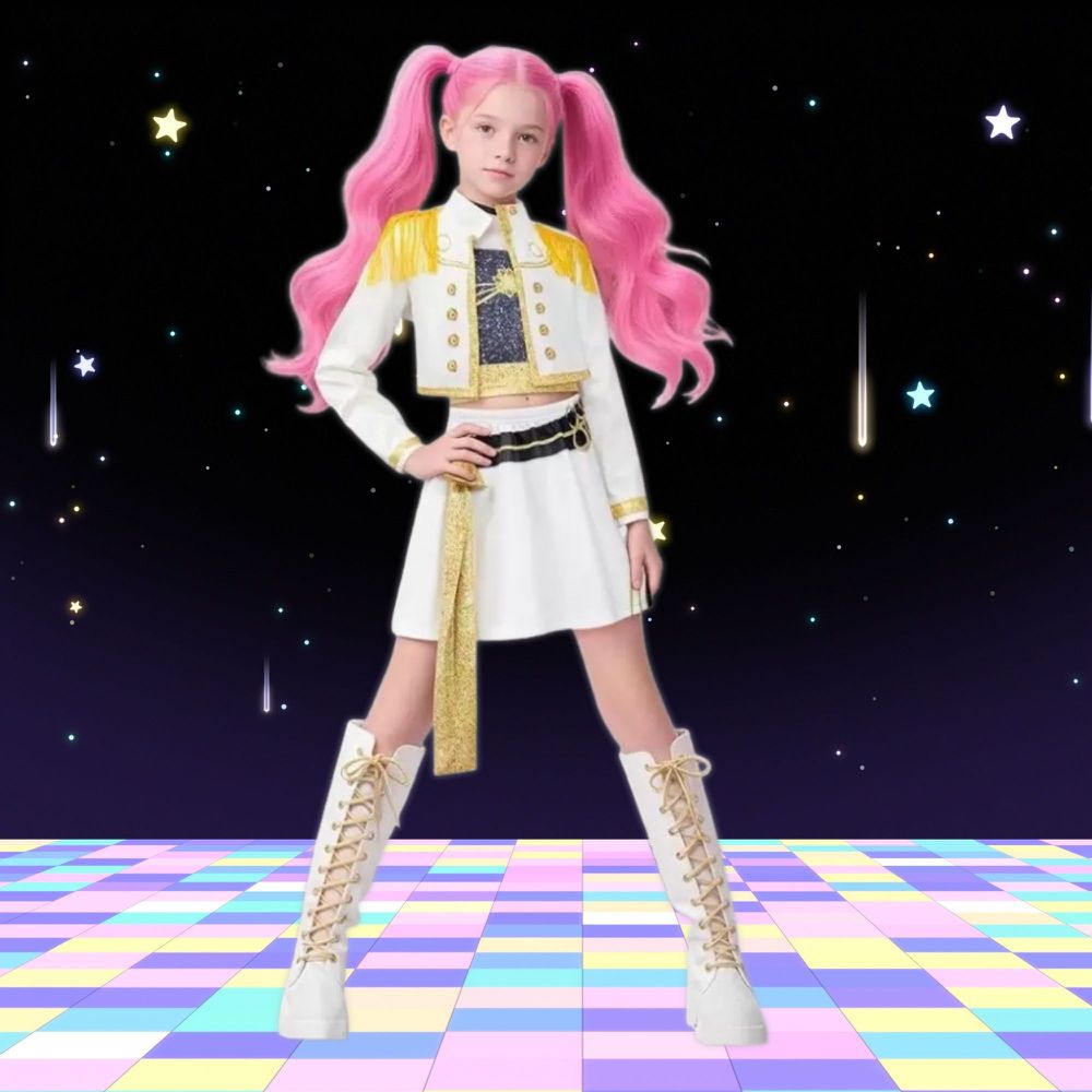 K-Pop女團打歌造型服Ｄ款-萬聖節變裝服-外套+上衣+短裙  (不含假髮+鞋子, 墜飾配件為3D印刷)