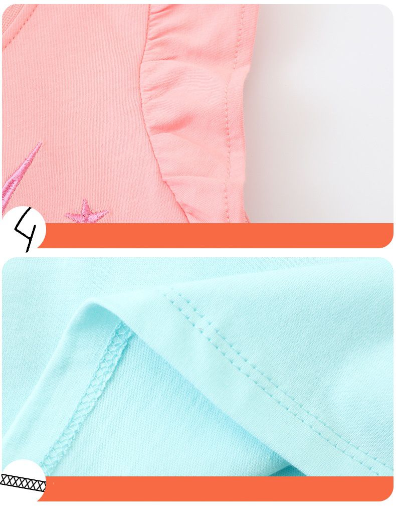 Jumping meters - 棉質圓領小飛袖洋裝-獨角獸公主-粉+藍