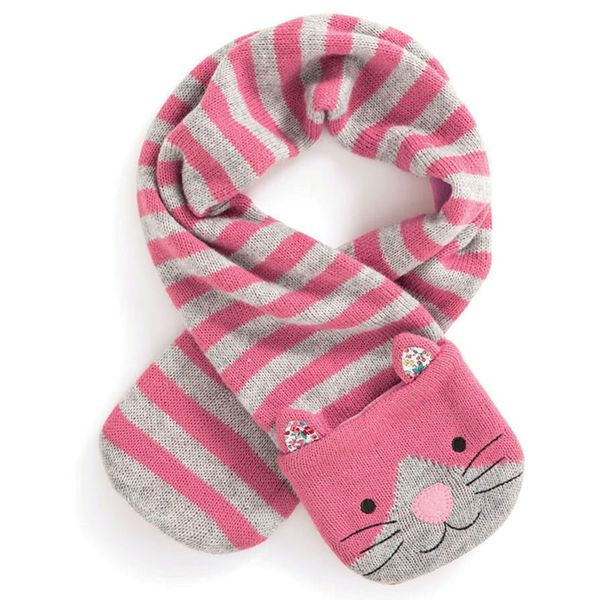 英國 JoJo Maman BeBe - 保暖舒適羊毛圍巾-粉貓咪