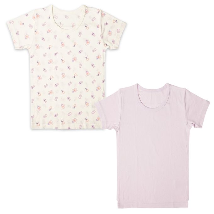 akachan honpo - 短袖圓領速乾上衣-2件組 化妝品-紫色