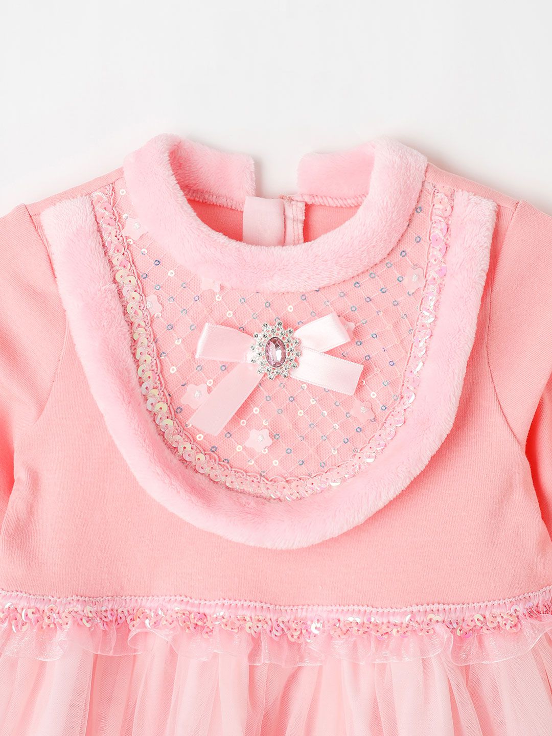 韓國 OZKIZ - (附配件)毛絨拼接連身洋裝-粉