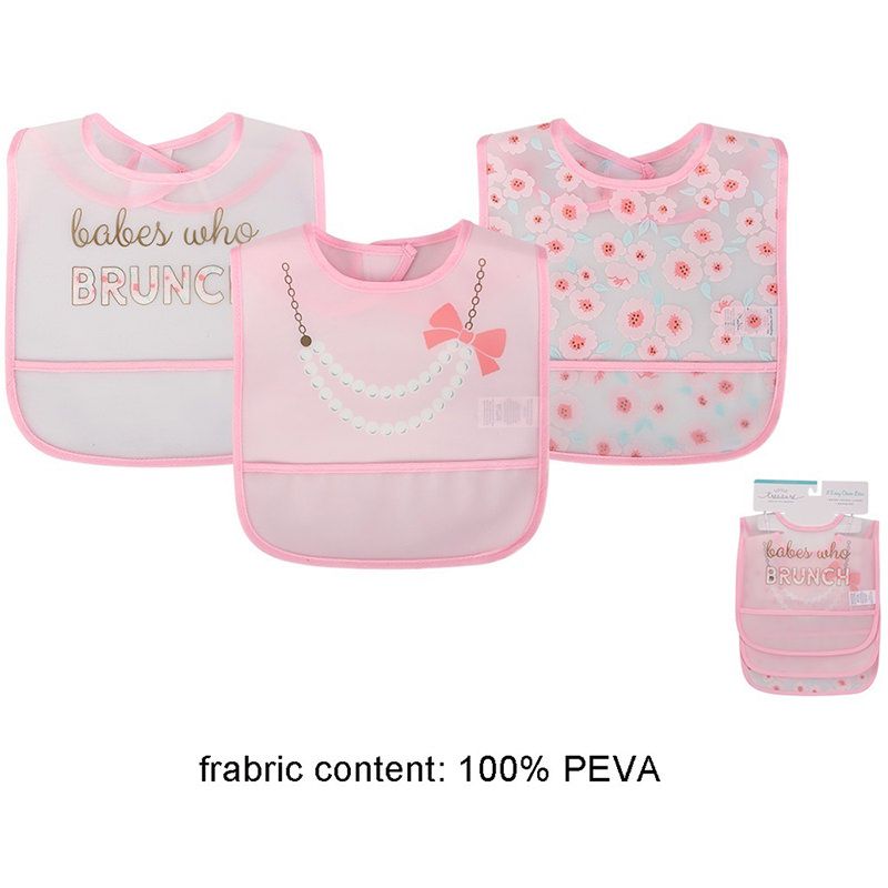 美國 Luvable Friends - 甜蜜寶貝嬰幼兒雙面防水圍兜3入組-項鍊粉蝴蝶