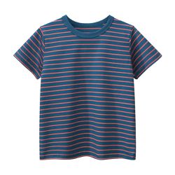 27KIDS - 純棉短袖上衣-細條紋-藍x紅