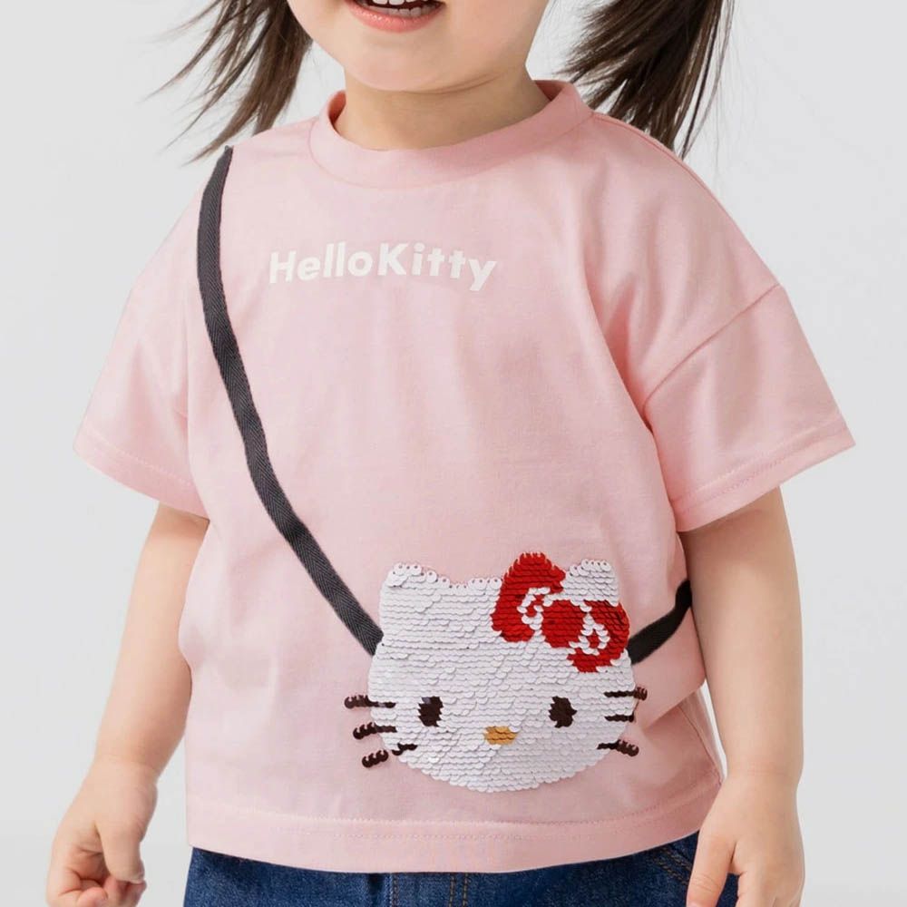 聯名款 100%純棉短袖上衣-卡通人物凱蒂貓(亮片款)-粉紅