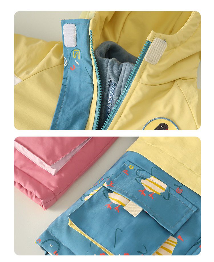 加厚拼色三合一衝鋒外套-QQ海豹-粉色