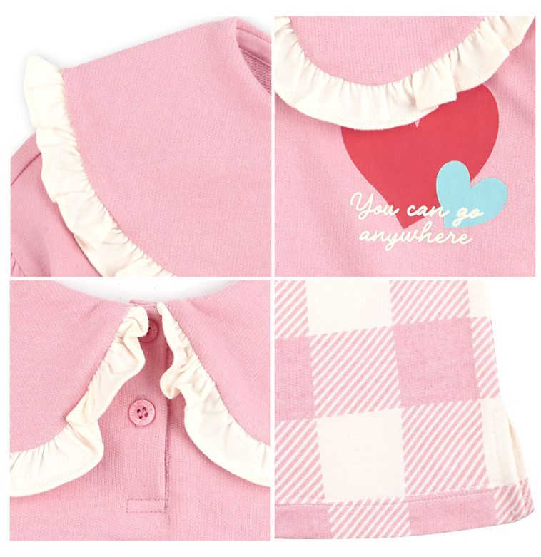 韓國 HEJMINI - 粉紅格紋荷葉領套裝-粉