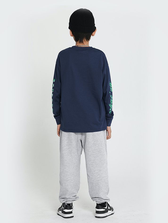 純棉長袖上衣-英文字母格紋款-深藍色