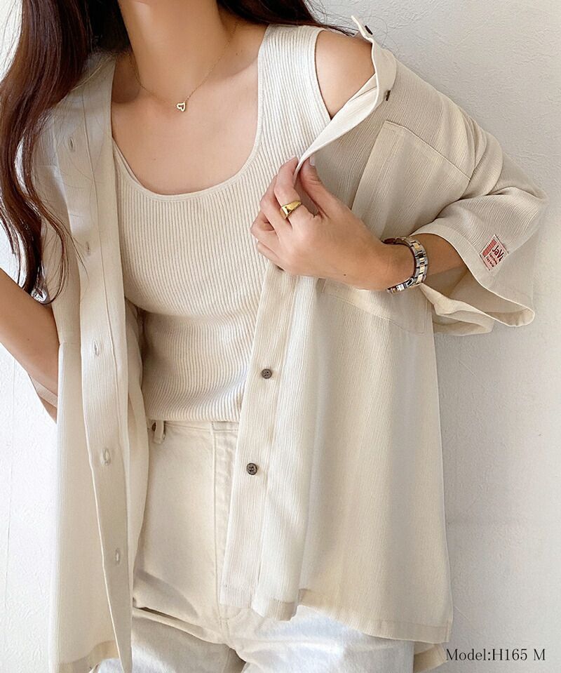 日本 Classical Elf - 楊柳皺縮微透膚短袖襯衫/薄外套-沙杏