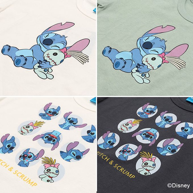 日本 Chil2 - 聯名款 100%純棉短袖上衣-卡通人物史迪奇九宮格-炭灰