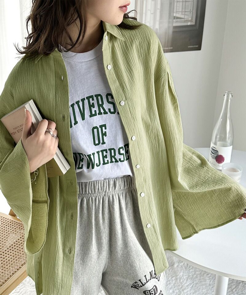 日本 Classical Elf - 氣質微透膚落肩寬袖襯衫-米白