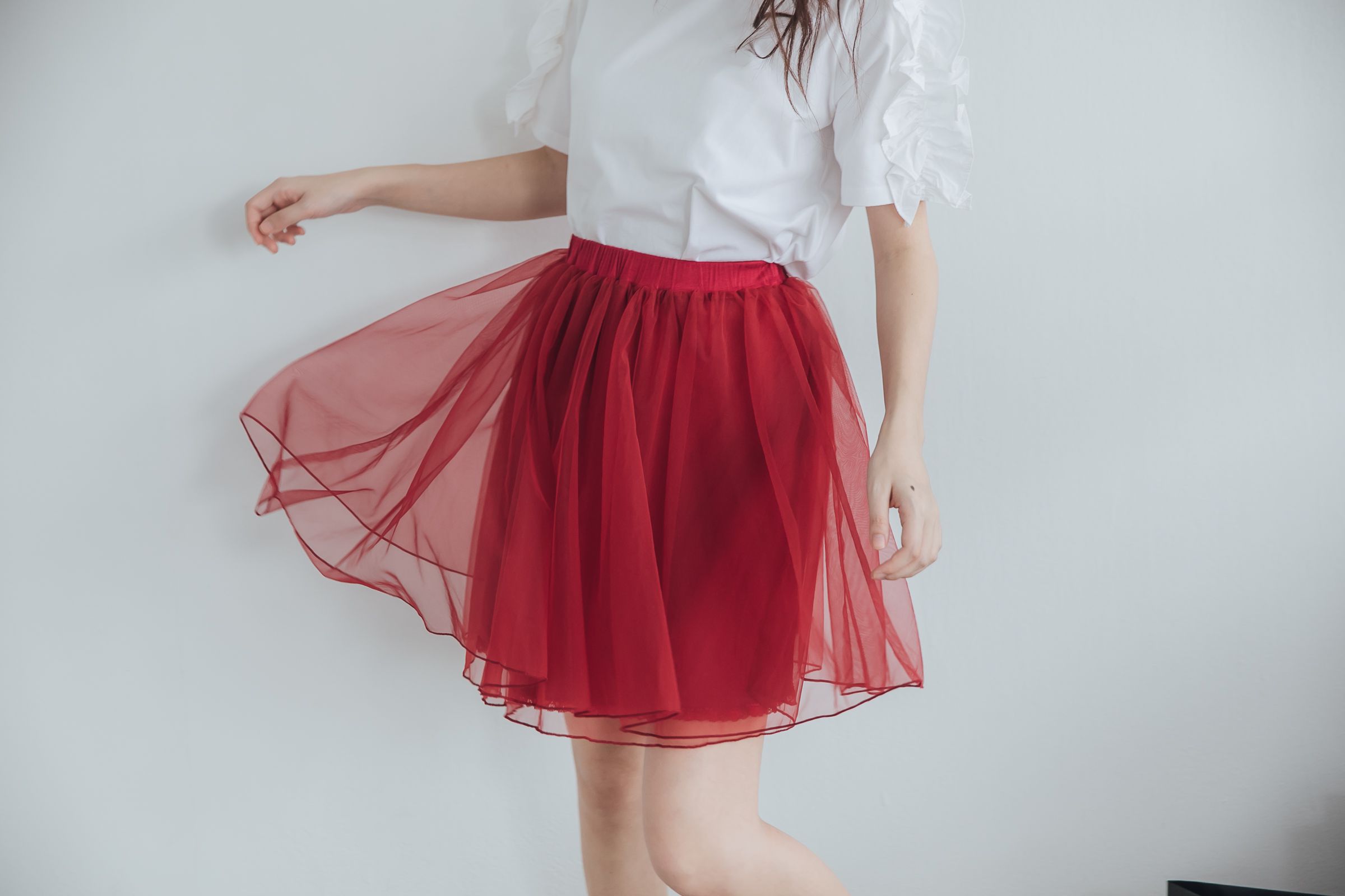 Peachy - 獨家訂製綿柔空氣紗裙-短裙款-性感酒紅 (F)