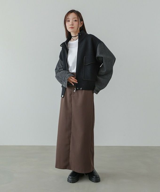 日本 Bab - 俐落簡潔丹寧袖拼接夾克/外套-黑系