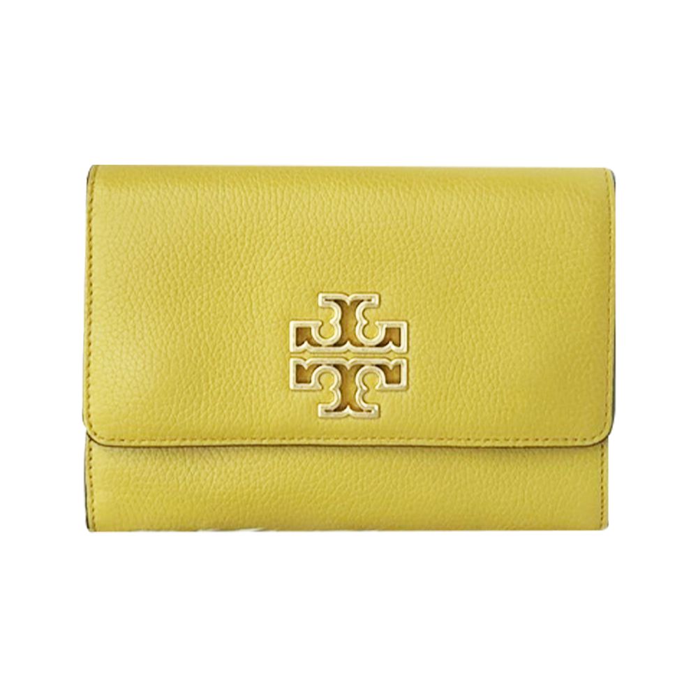 TORY BURCH - 雙T-LOGO翻蓋皮革斜背包 (黃)