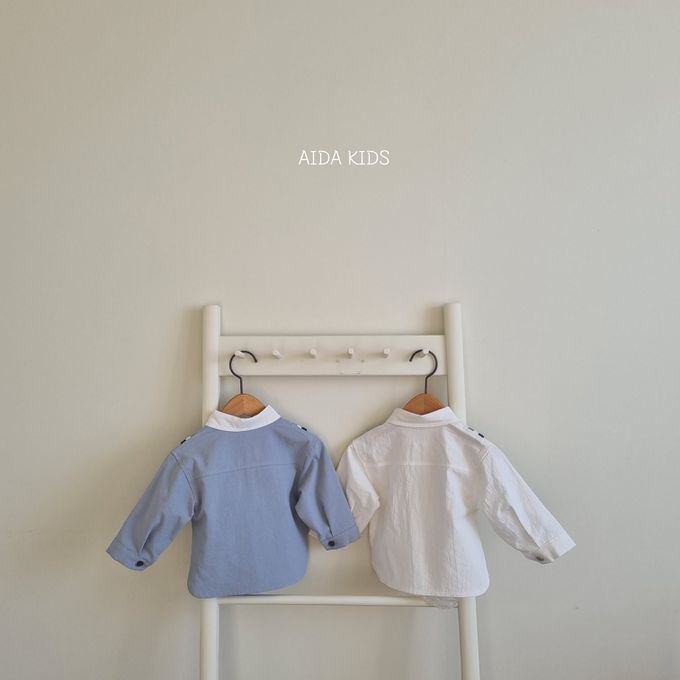 韓國 AIDA - (不含領結)V字裝飾翻領長袖襯衫-白