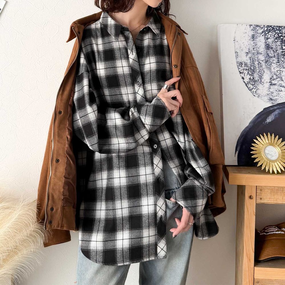 經典百搭寬鬆感絨面襯衫-黑系