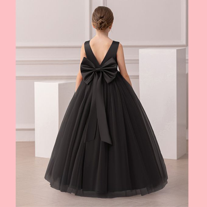 love, charlotte - 歐美系素雅黑水鑽腰帶婚紗緞長禮服 - 黑色