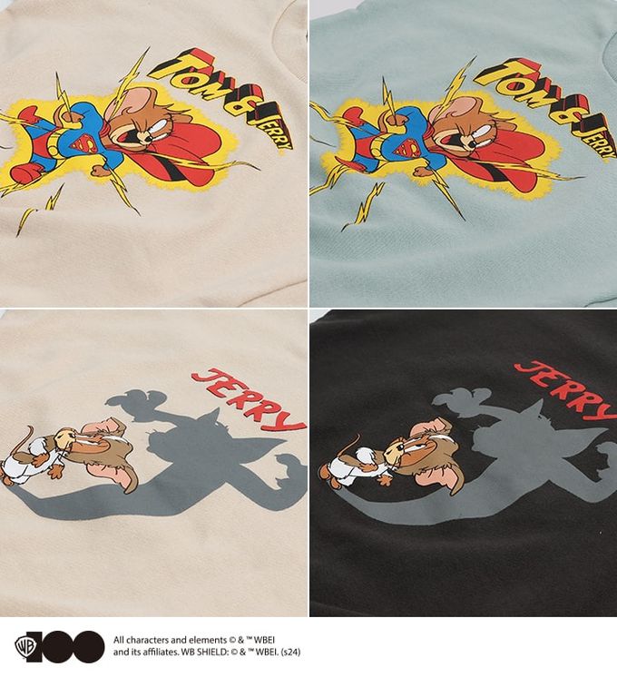 日本 Chil2 - 限定聯名 縮口印花長袖上衣-TOM&JERRY-超人-奶油杏