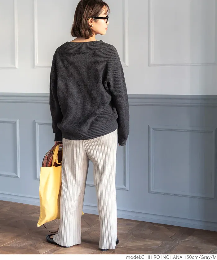 日本 COCA - 文藝V領羅紋針織毛衣-芥黃