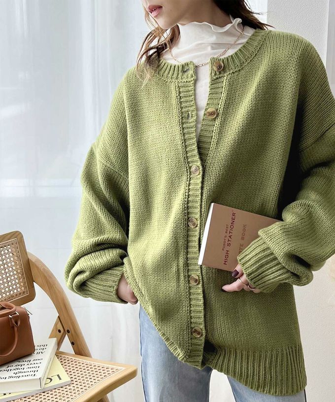 日本 Classical Elf - 雙面穿寬鬆針織鈕釦開襟衫-果綠