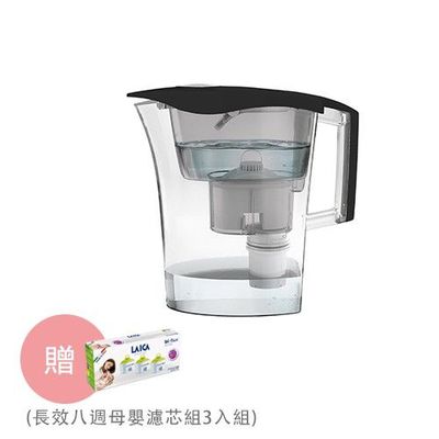 義大利 LAICA 萊卡 - GremStop 除菌生飲濾水壺-超值特惠組-星鑽黑-買附長效八週母嬰濾芯組-3入/組
