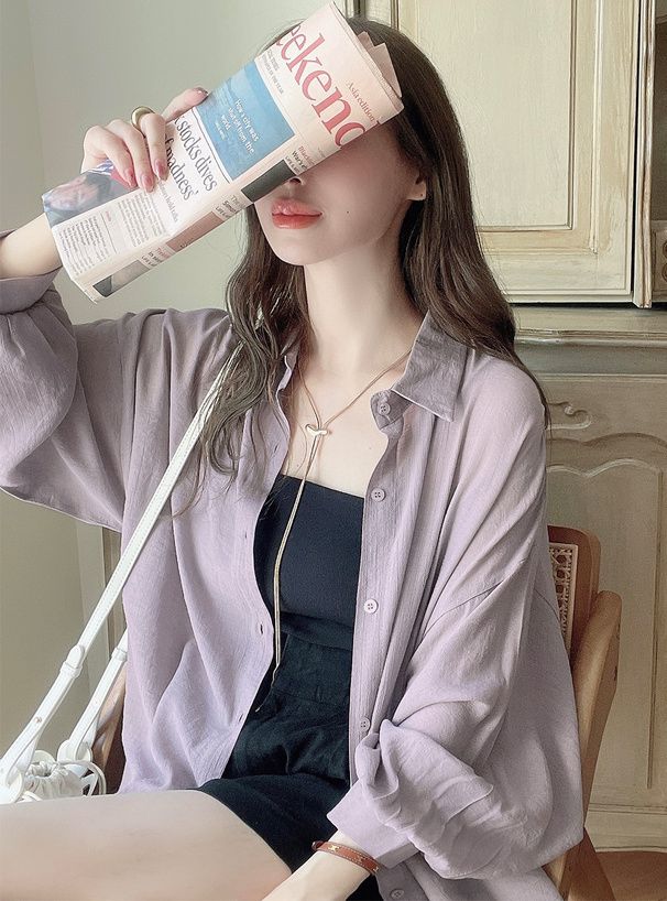 日本 GRL - 嫘縈舒適微透感泡泡長袖襯衫-淺杏 (F)