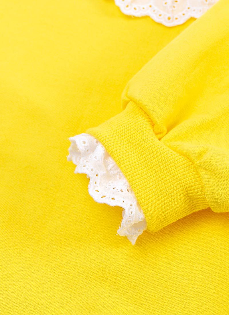 韓國 OZKIZ - 雕花蕾絲荷葉領長袖大學T-黃