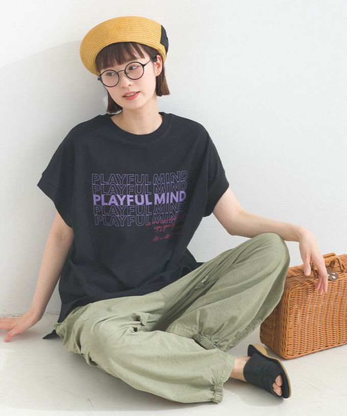 日本 Lupilien - 16OE天竺棉 法式英文標語短袖上衣-白