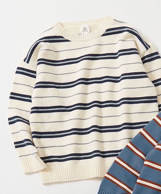 日本 devirock - 可機洗 學院風線條舒適毛衣-米白