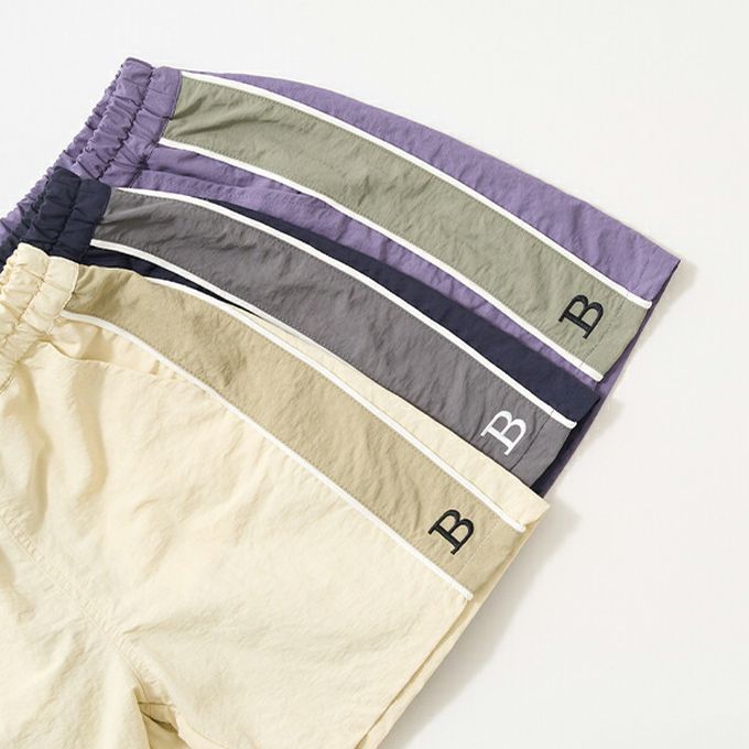 日本 b-ROOM - 輕盈尼龍側邊線條短褲-靛藍