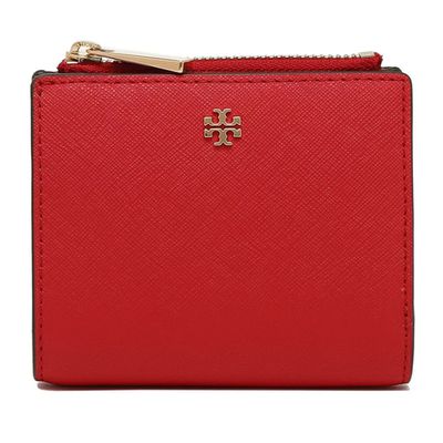 Tory Burch - 素面防刮皮革短夾 (紅)