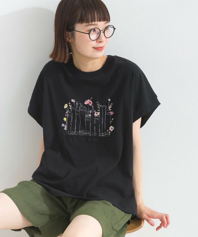 日本 Lupilien - 純棉知性印花法式袖T恤-黑