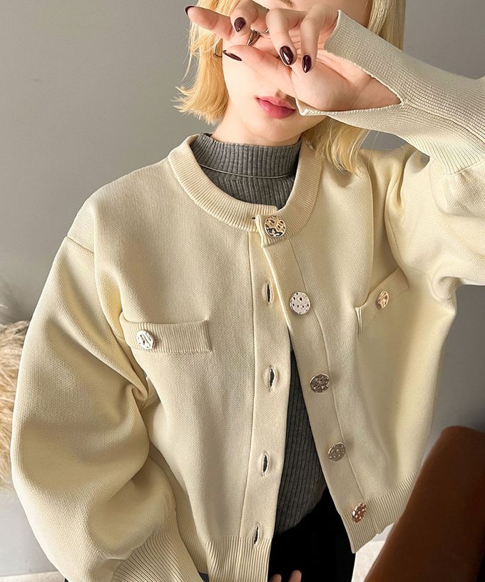 日本 Classical Elf - 風格金屬扣時尚短版開襟外套-黑