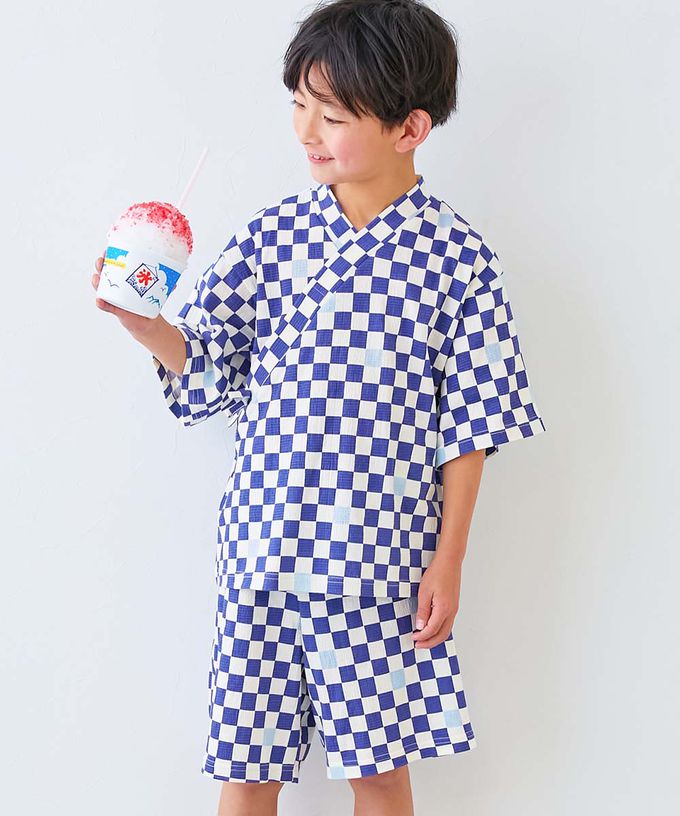 日本 devirock - 夏日風情涼爽紋理甚平套裝-花豹-煙燻藍