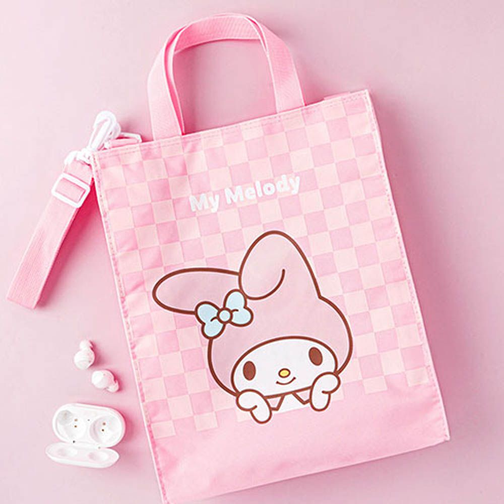 格紋印花立體手提/斜背補習包-卡通人物美樂蒂-粉 (27x33cm)