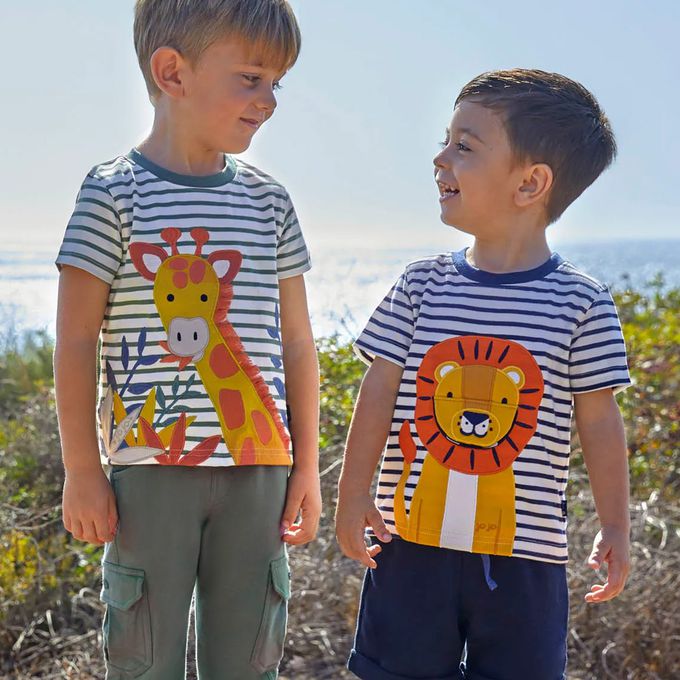 英國 JoJo Maman BeBe - 超優質嬰幼兒童100％純棉短袖上衣/ T-shirt/ 動物T-獅子來囉!