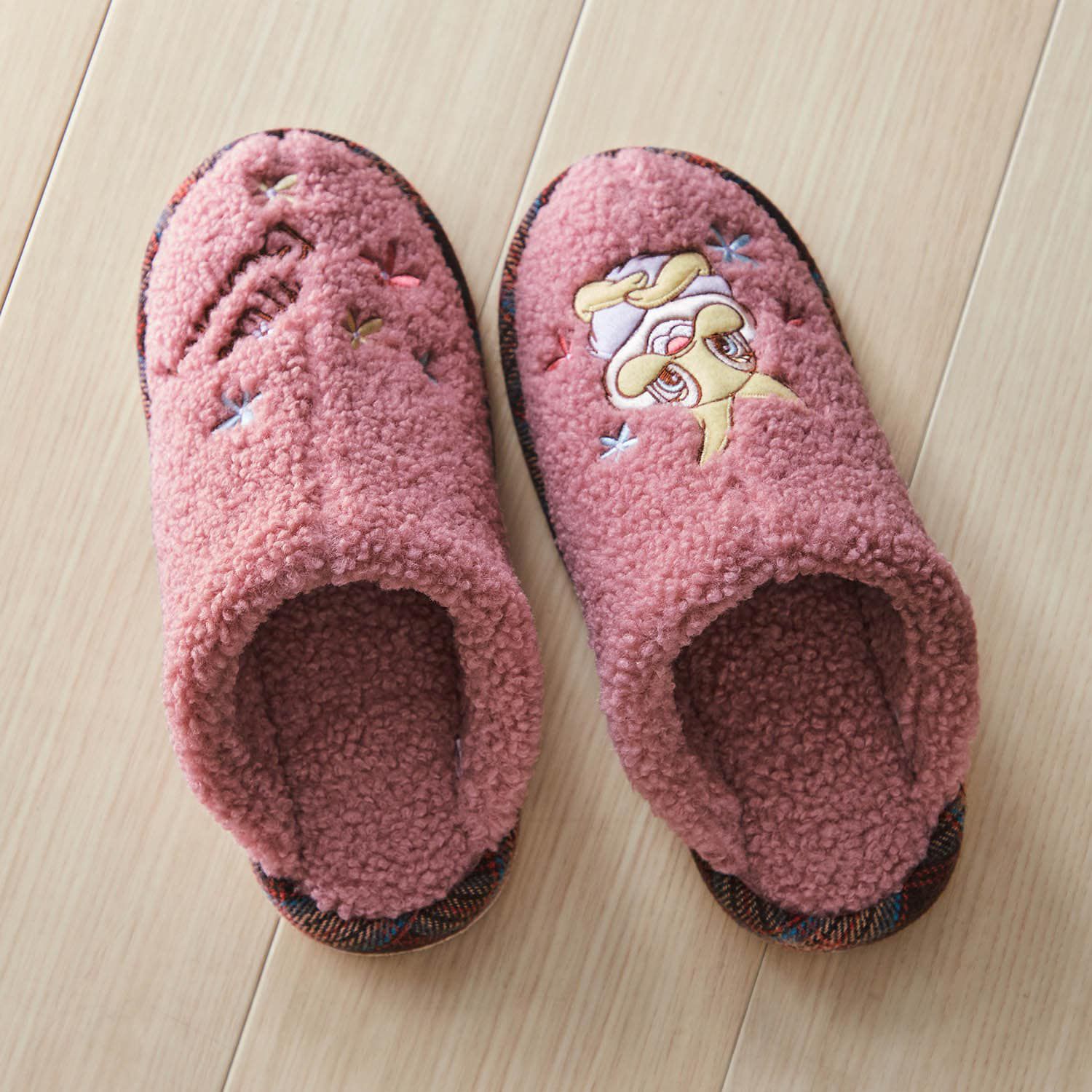 日本千趣會 - 迪士尼 刷毛保暖室內拖鞋-米妮捧臉-粉紅