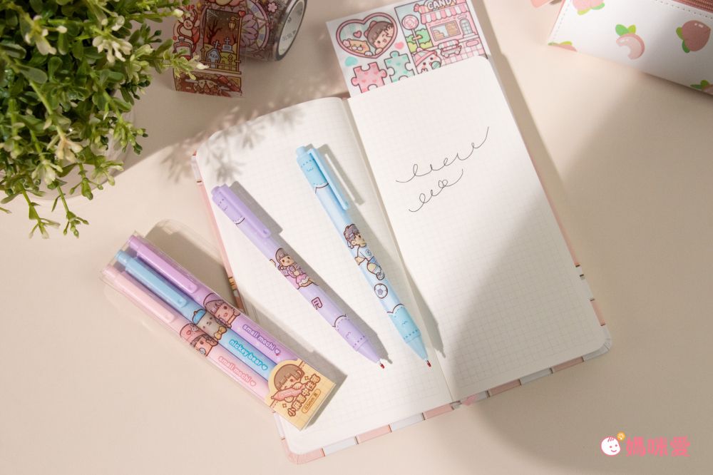 小麻糬按壓式0.5mm中性筆(3入)-寵物系列-黑色