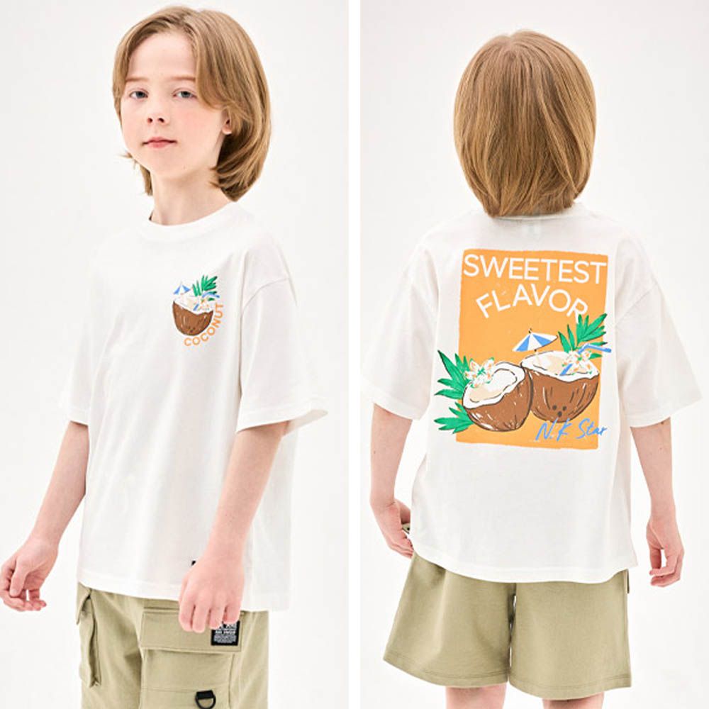 沙灘椰子背後印短袖上衣-白