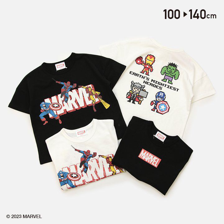 日本 Chil2 - 漫威聯名 印花短袖上衣-前Logo後角色-黑