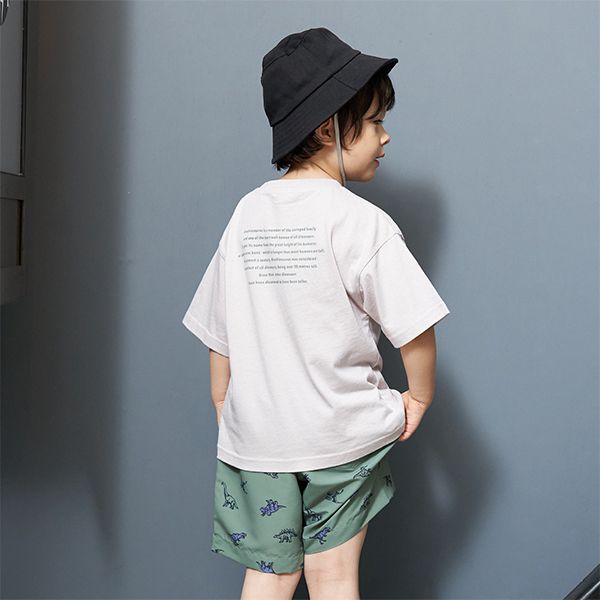 日本 b-ROOM - 100％棉 恐龍印花短袖上衣-翼手龍-深藍