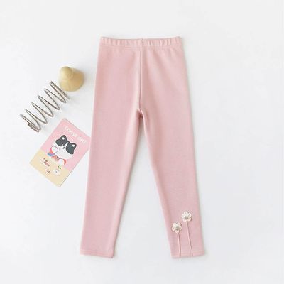FANMOU - 厚棉氣質內搭褲-兩朵小花-粉色